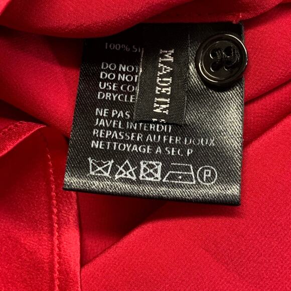 HAIDER ACKERMANN Size S Red Silk Satin Nehru Collar Hidden Buttons Shirt - Picture 5 of 6